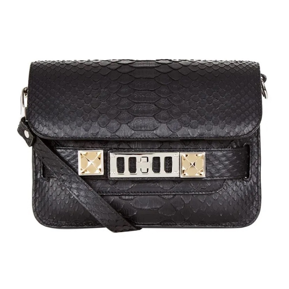 PROENZA SCHOULER BLACK PYTHON SHOULDER BAG PS11 SNAKESKIN CROSS CLUTCH